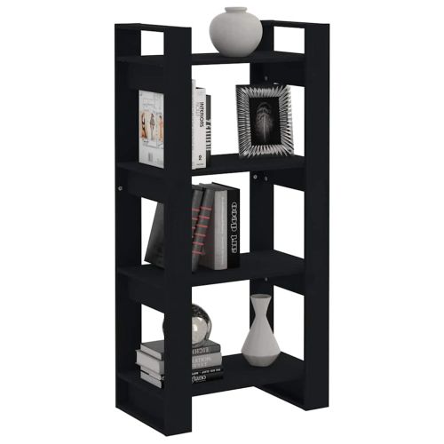 Библиотека/разделител за стая, черна, 60x35x125 см, бор масив
