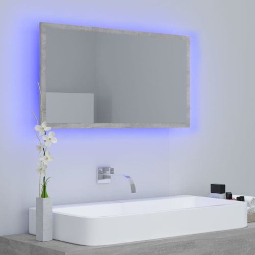 LED огледало за баня, бетонно сиво, 80x8,5x37 см, акрил