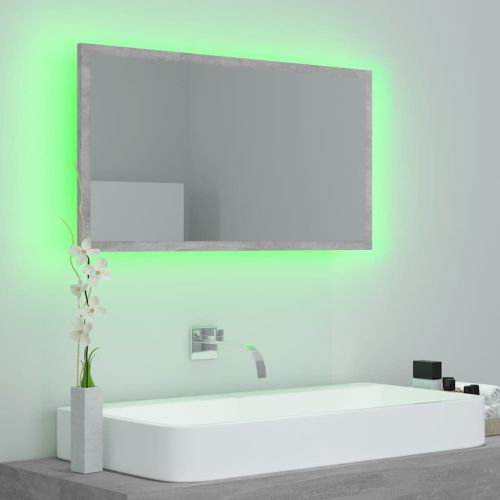 LED огледало за баня, бетонно сиво, 80x8,5x37 см, акрил