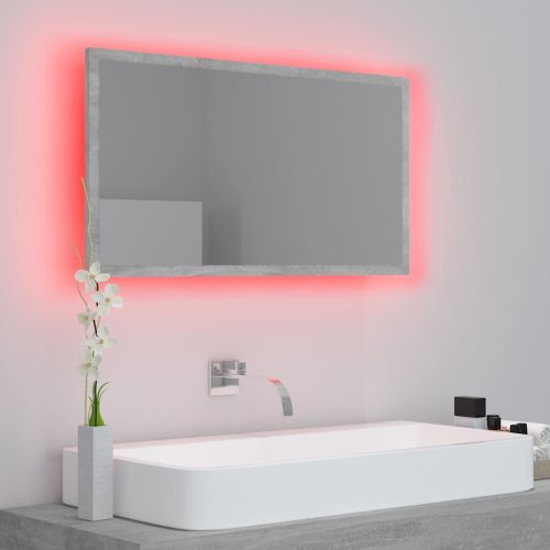 LED огледало за баня, бетонно сиво, 80x8,5x37 см, акрил