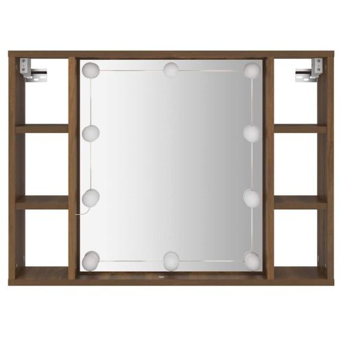 Огледален шкаф с LED, кафяв дъб, 76x15x55 см