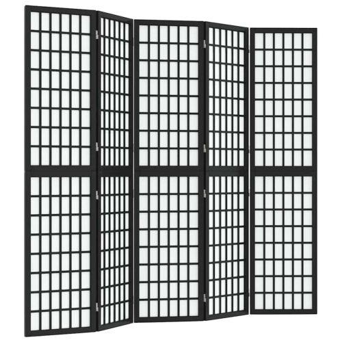 Параван за стая, 5 панела, японски стил, 200x170 cм, черен