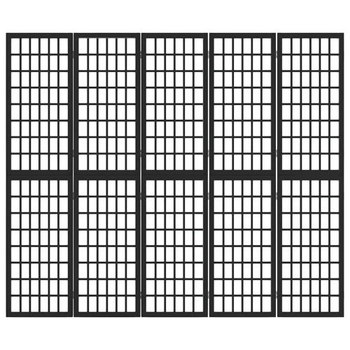 Параван за стая, 5 панела, японски стил, 200x170 cм, черен