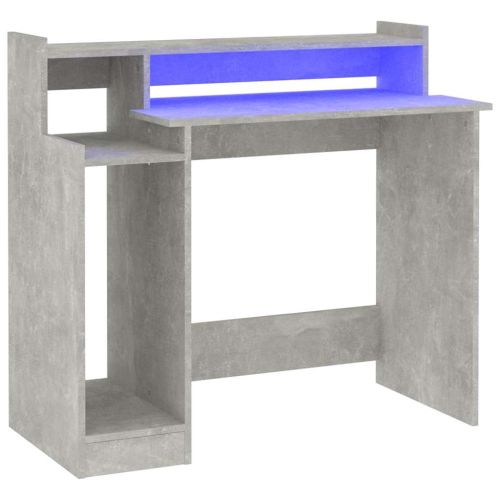 Бюро с LED, бетонно сиво, 97x45x90 см, инженерно дърво