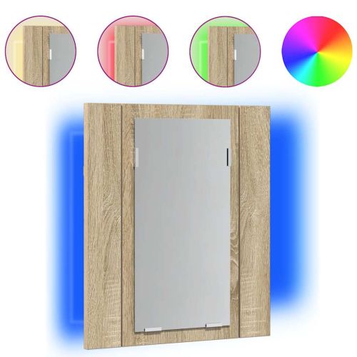 Шкаф с LED огледало за баня, дъб сонома, 40x12x45 см, акрил