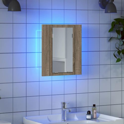 Шкаф с LED огледало за баня, дъб сонома, 40x12x45 см, акрил