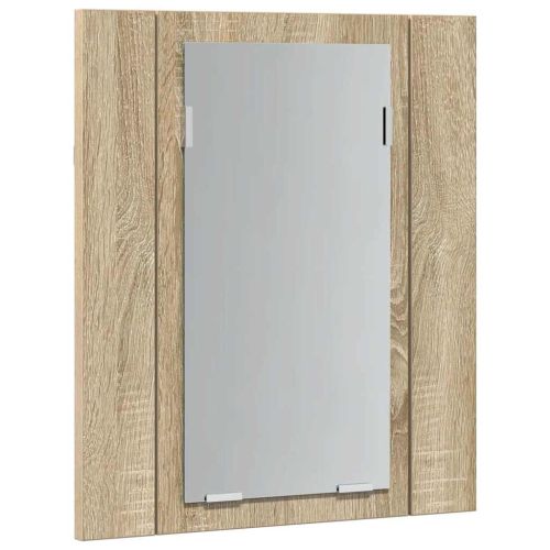 Шкаф с LED огледало за баня, дъб сонома, 40x12x45 см, акрил