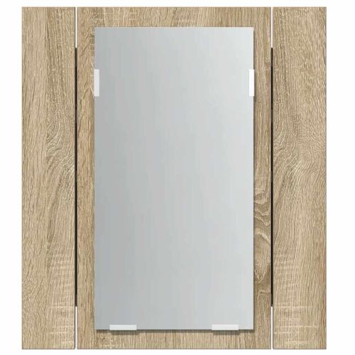 Шкаф с LED огледало за баня, дъб сонома, 40x12x45 см, акрил