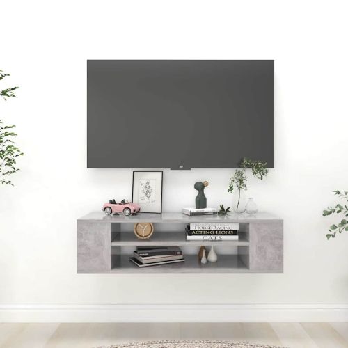 Окачен TВ шкаф, бетонно сив, 100x30x26,5 см, инженерно дърво
