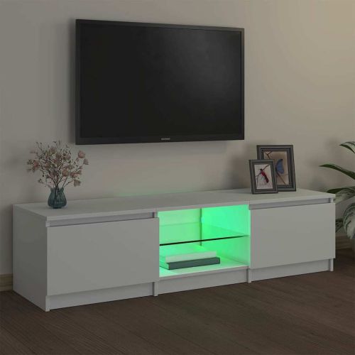 ТВ шкаф с LED осветление, бял, 140x40x36 см