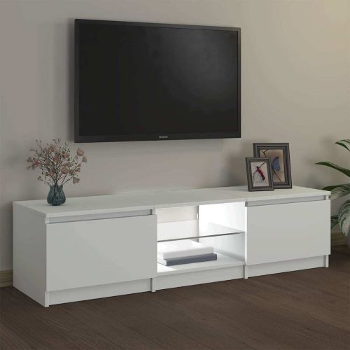 ТВ шкаф с LED осветление, бял, 140x40x36 см