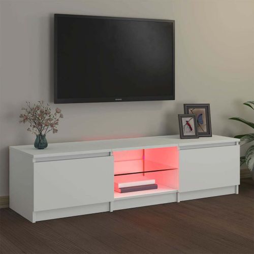 ТВ шкаф с LED осветление, бял, 140x40x36 см