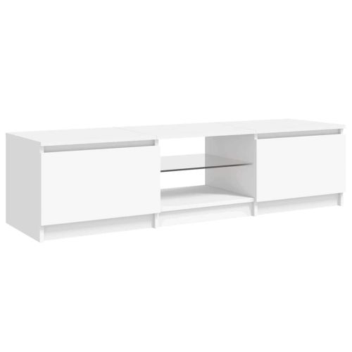 ТВ шкаф с LED осветление, бял, 140x40x36 см