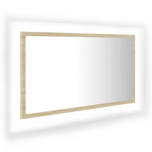 LED огледало за баня, дъб сонома, 80x8,5x37 см, акрил