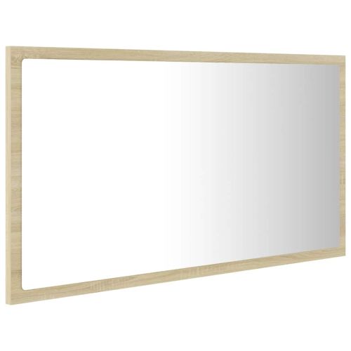 LED огледало за баня, дъб сонома, 80x8,5x37 см, акрил