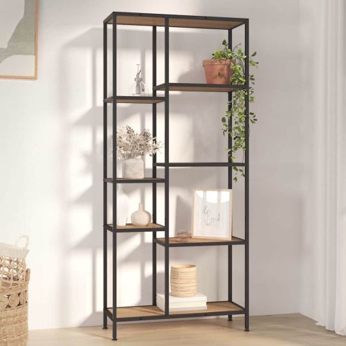 Етажерка за книги 80x30x180 см стомана и инженерно дърво