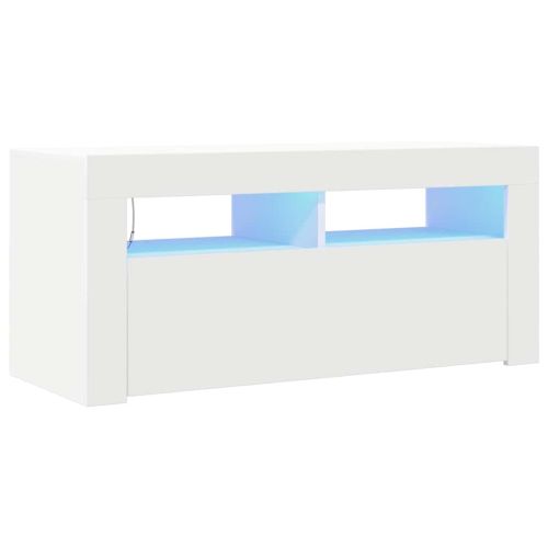 ТВ шкаф с LED осветление, бял, 90x35x40 см