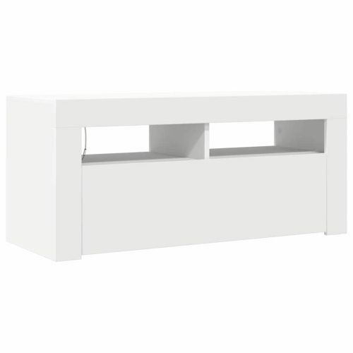 ТВ шкаф с LED осветление, бял, 90x35x40 см