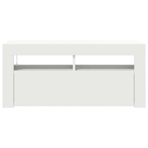 ТВ шкаф с LED осветление, бял, 90x35x40 см