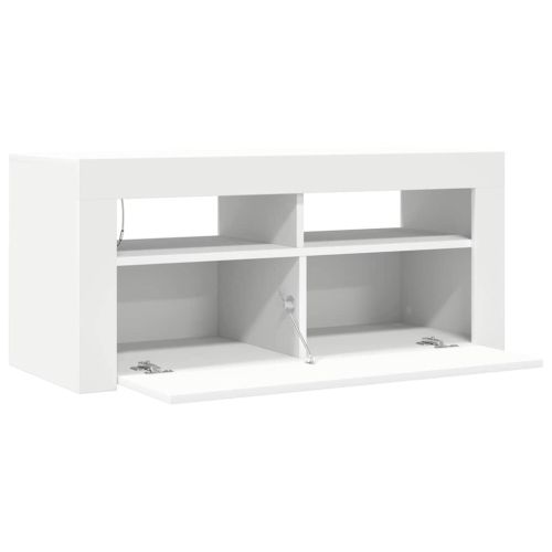 ТВ шкаф с LED осветление, бял, 90x35x40 см