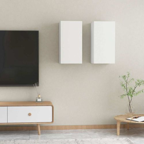 ТВ шкафове, 2 бр, бели, 30,5x30x60 см, инженерно дърво