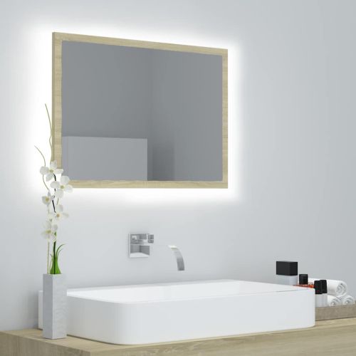 LED огледало за баня, дъб сонома, 60x8,5x37 см, акрил