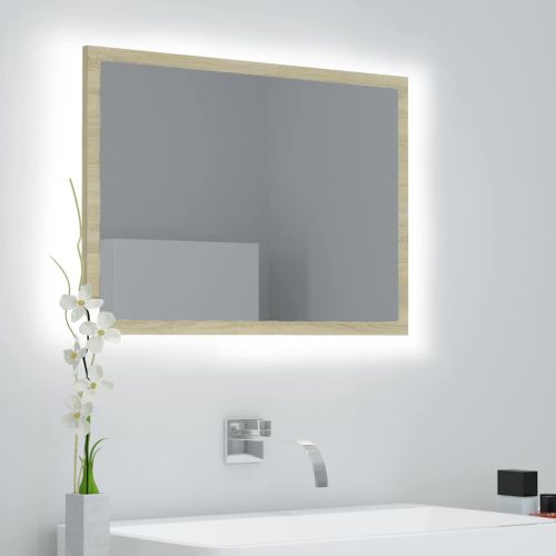LED огледало за баня, дъб сонома, 60x8,5x37 см, акрил
