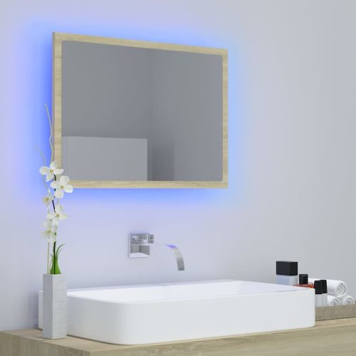 LED огледало за баня, дъб сонома, 60x8,5x37 см, акрил