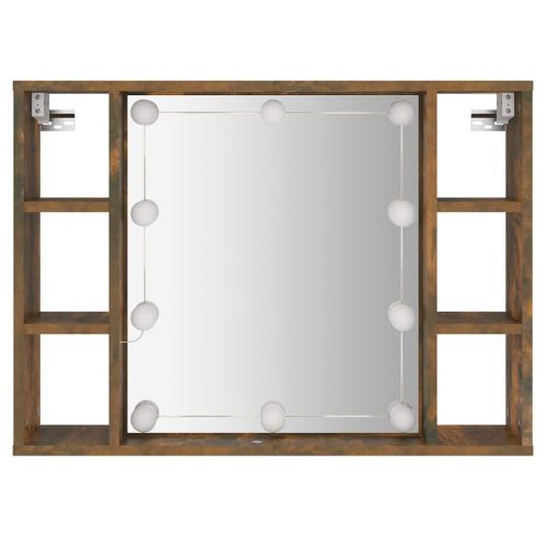 Огледален шкаф с LED, опушен дъб, 76x15x55 см