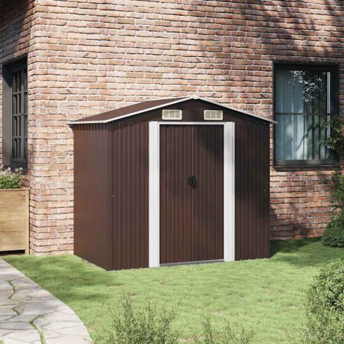 Градинска барака за съхранение, кафява, 204x132x186 см, стомана