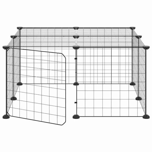 Клетка за животни с врата, 12 панела, черна, 70x70x35 см, стомана