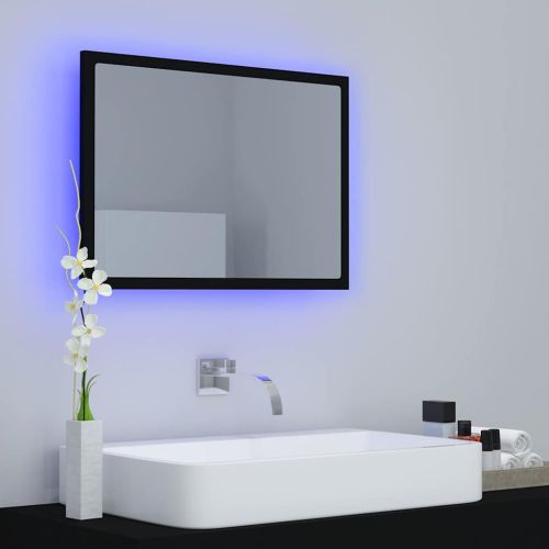 LED огледало за баня, черно, 60x8,5x37 см, акрил