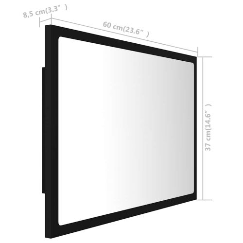LED огледало за баня, черно, 60x8,5x37 см, акрил