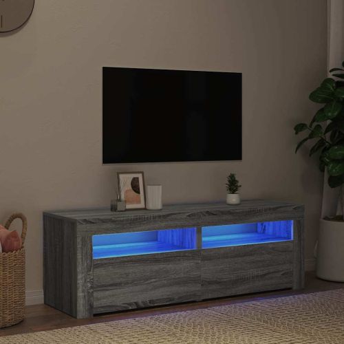 ТВ шкаф с LED осветление, сив сонома, 120x35x40 см