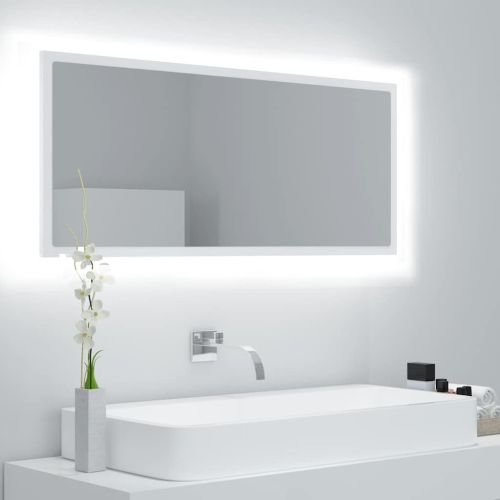 LED огледало за баня, бяло, 100x8,5x37 см, акрил