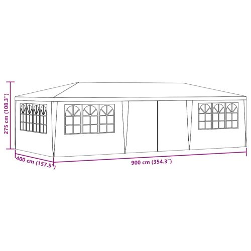 Професионална парти шатра със стени 4x9 м бяла 90 г/м²
