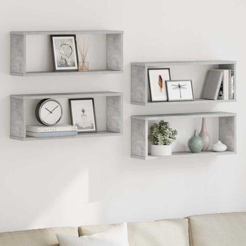 Стенни кубични рафтове, 4 бр, бетонно сиви, 60x15x23 см