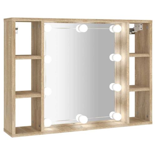 Огледален шкаф с LED, дъб сонома, 76x15x55 см