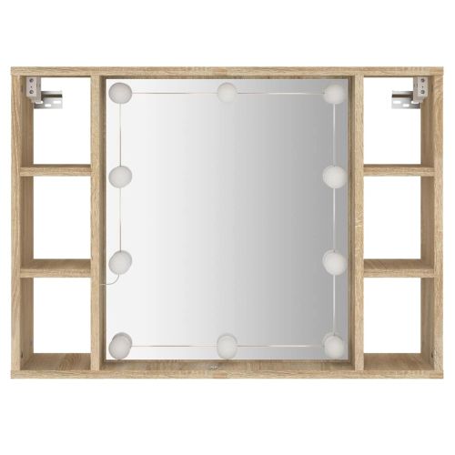 Огледален шкаф с LED, дъб сонома, 76x15x55 см
