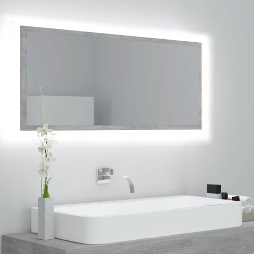 LED огледало за баня, бетонно сиво, 100x8,5x37 см, акрил
