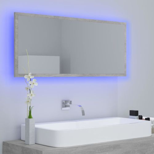 LED огледало за баня, бетонно сиво, 100x8,5x37 см, акрил