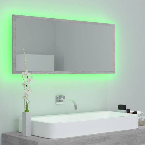 LED огледало за баня, бетонно сиво, 100x8,5x37 см, акрил
