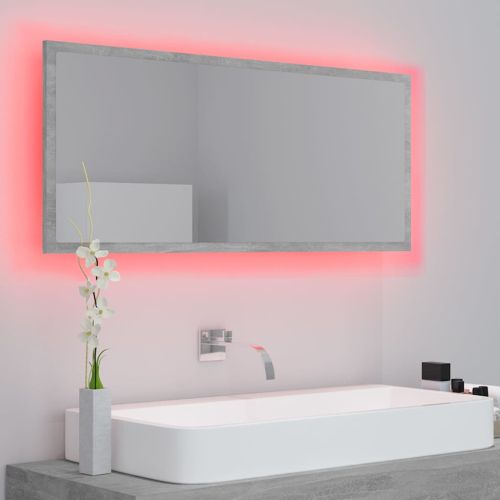 LED огледало за баня, бетонно сиво, 100x8,5x37 см, акрил