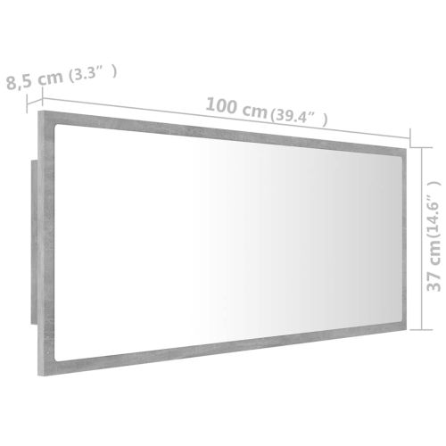 LED огледало за баня, бетонно сиво, 100x8,5x37 см, акрил