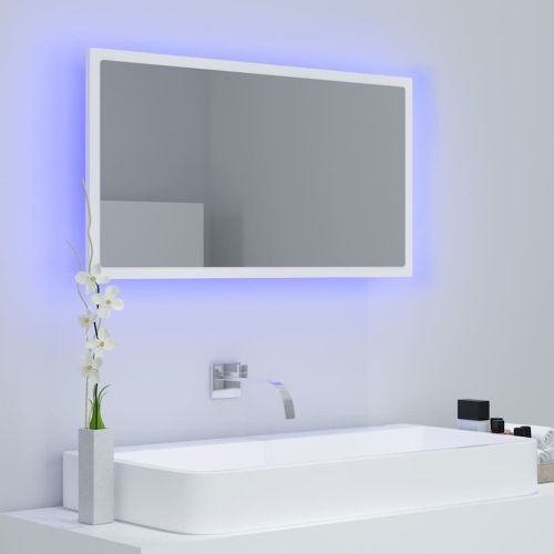 LED огледало за баня, бяло, 80x8,5x37 см, акрил