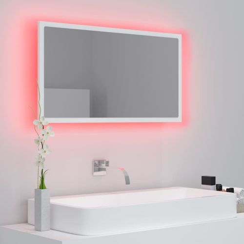 LED огледало за баня, бяло, 80x8,5x37 см, акрил