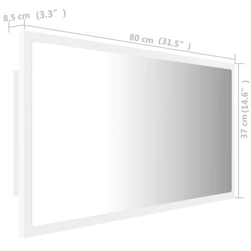 LED огледало за баня, бяло, 80x8,5x37 см, акрил