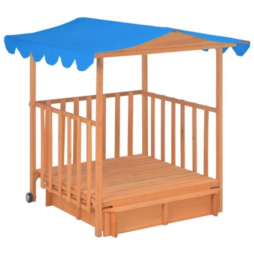 Детска къща за игра с пясъчник, чамова дървесина, синя, UV50