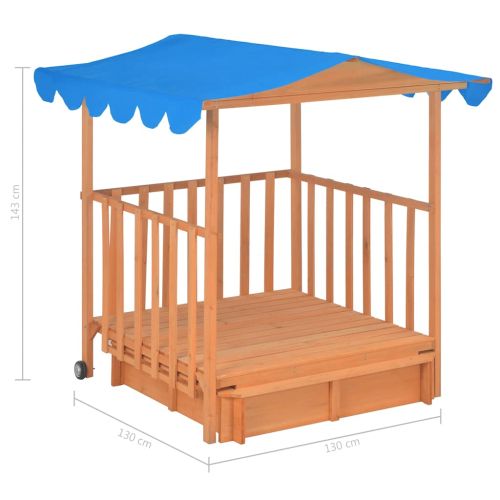 Детска къща за игра с пясъчник, чамова дървесина, синя, UV50