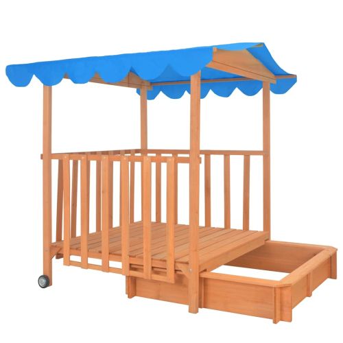 Детска къща за игра с пясъчник, чамова дървесина, синя, UV50